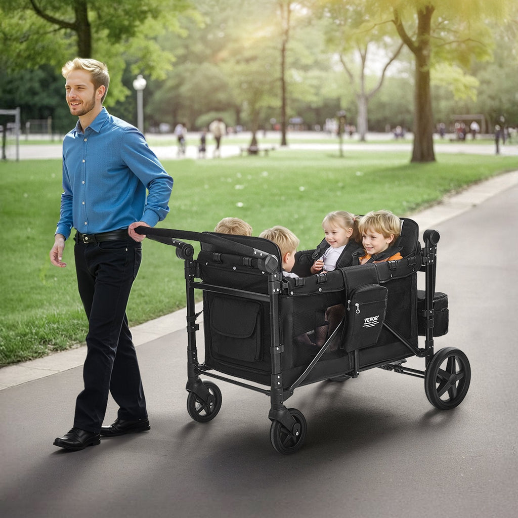 VEVOR Wagon Stroller for 4 Kids, Push Pull Quad Collapsible Stroller