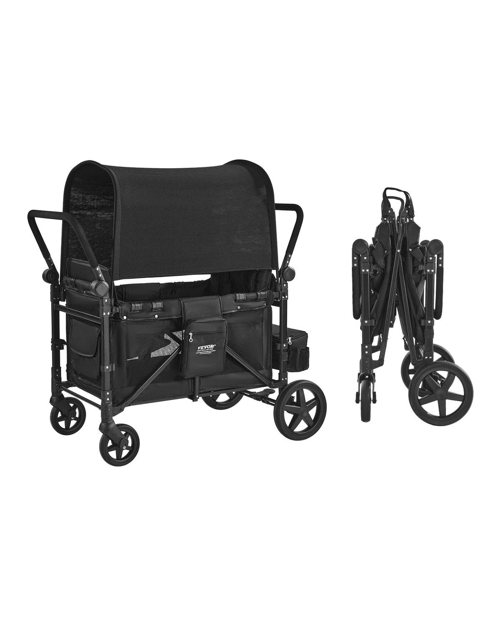 VEVOR Wagon Stroller for 4 Kids, Push Pull Quad Collapsible Stroller